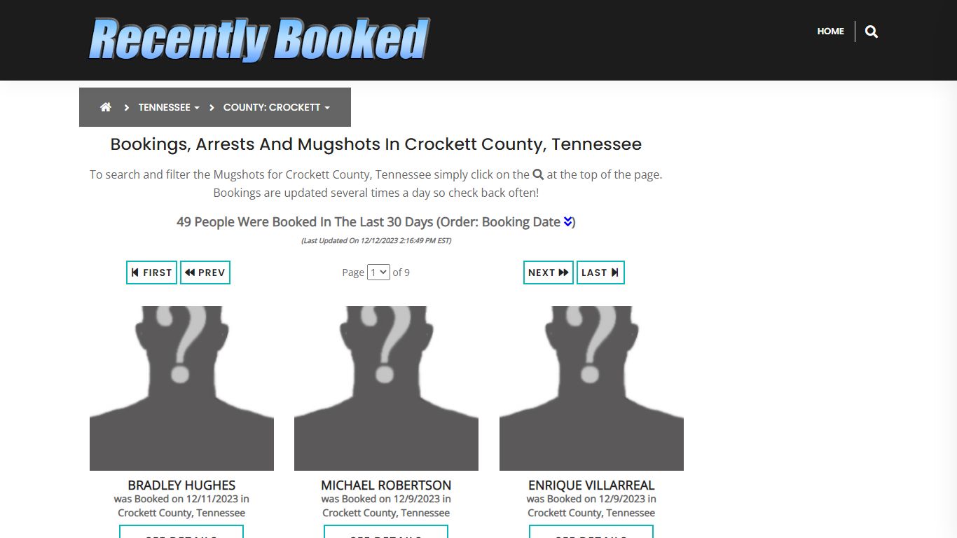 Bookings, Arrests and Mugshots in Crockett County, Tennessee